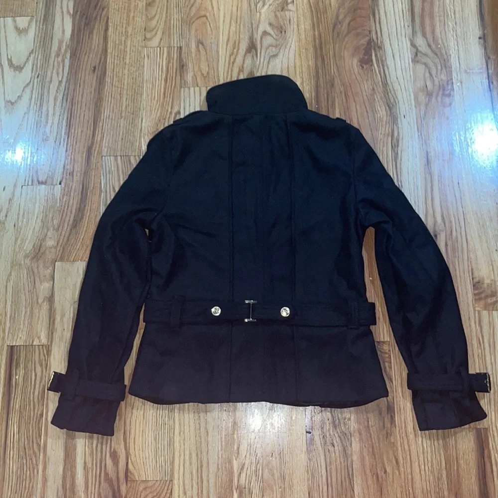 NEW ROCAWEAR black Y2K Zipper Snap  Belted Logo WOOL Winter  COAT Large L